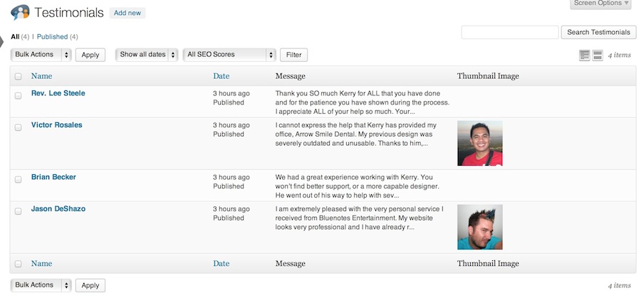 Testimonial Post List Screen