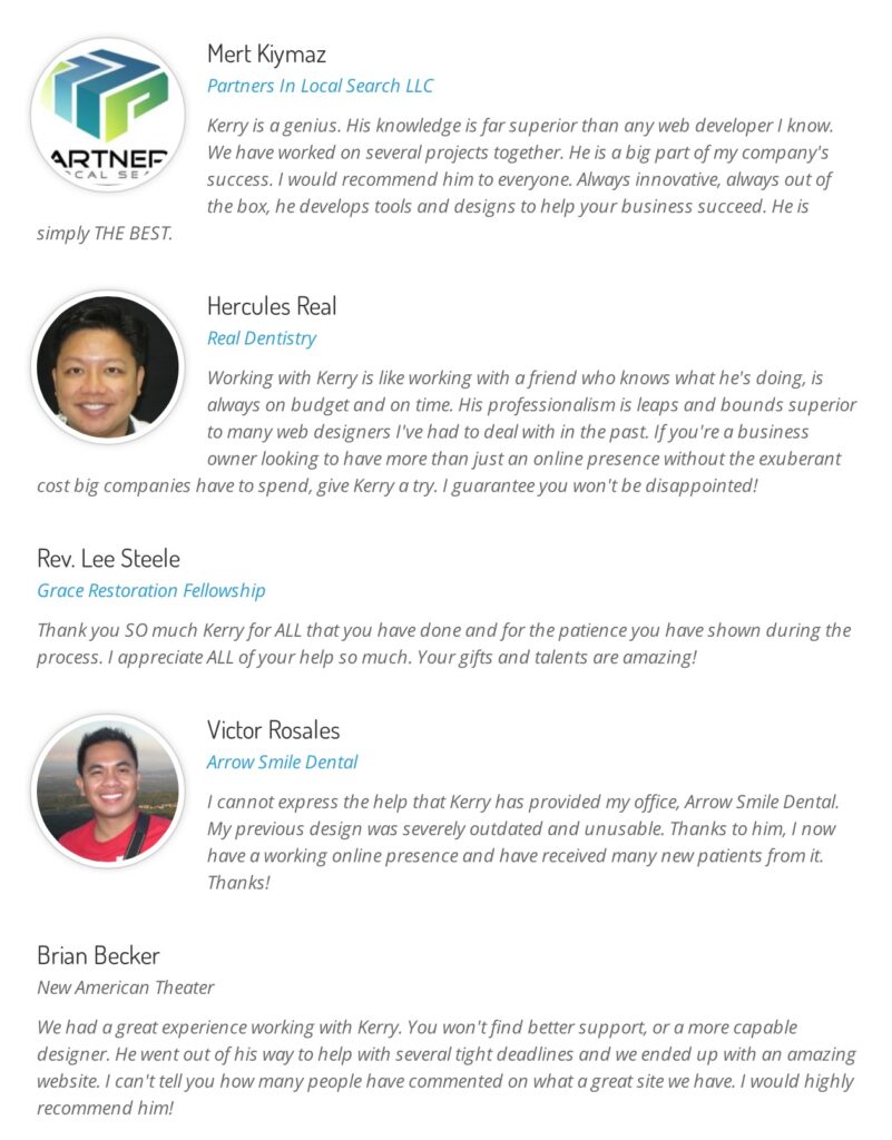 Testimonial List using Styled Featured Circle Images