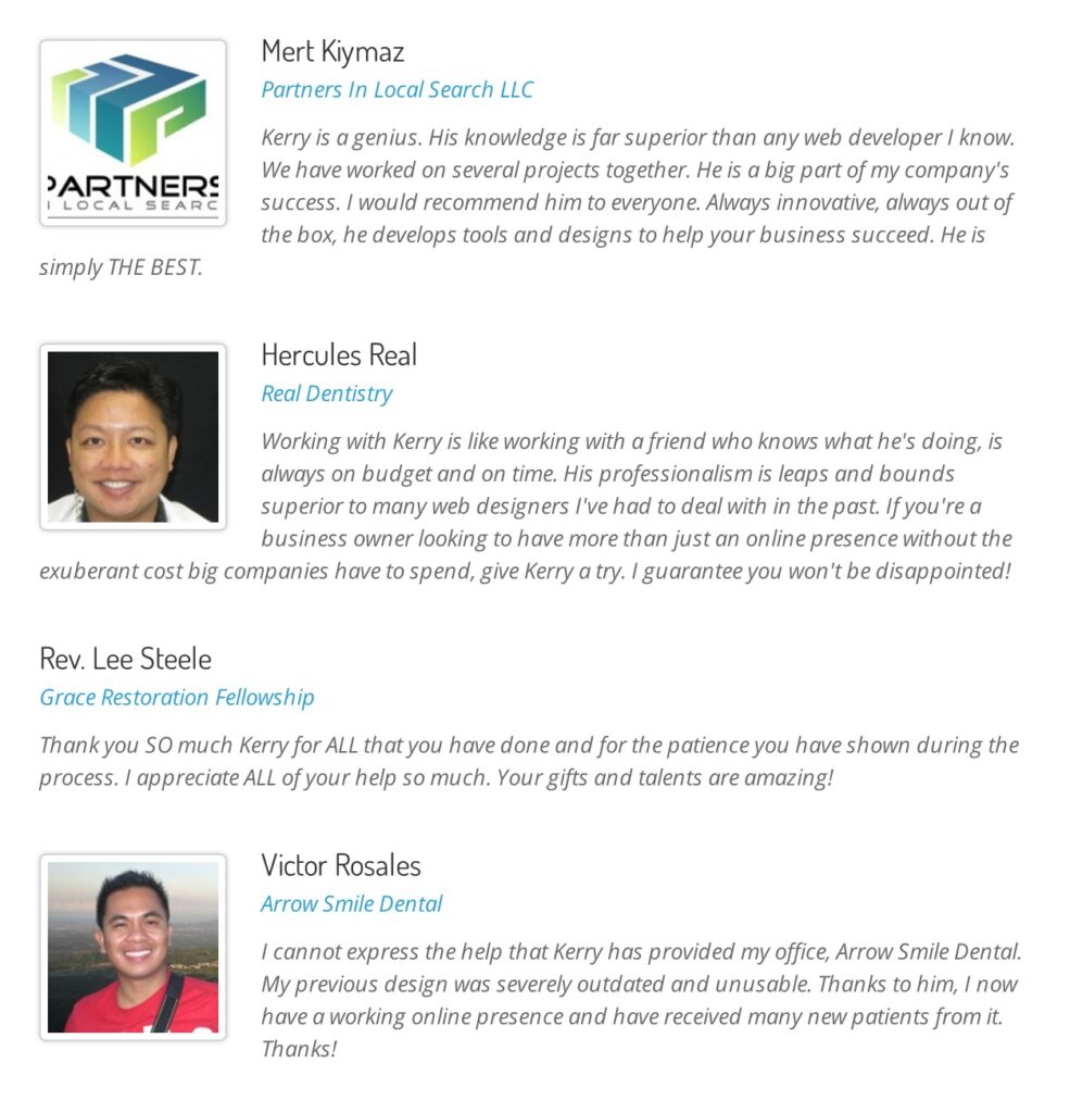 Testimonial List using Styled Square Featured Images