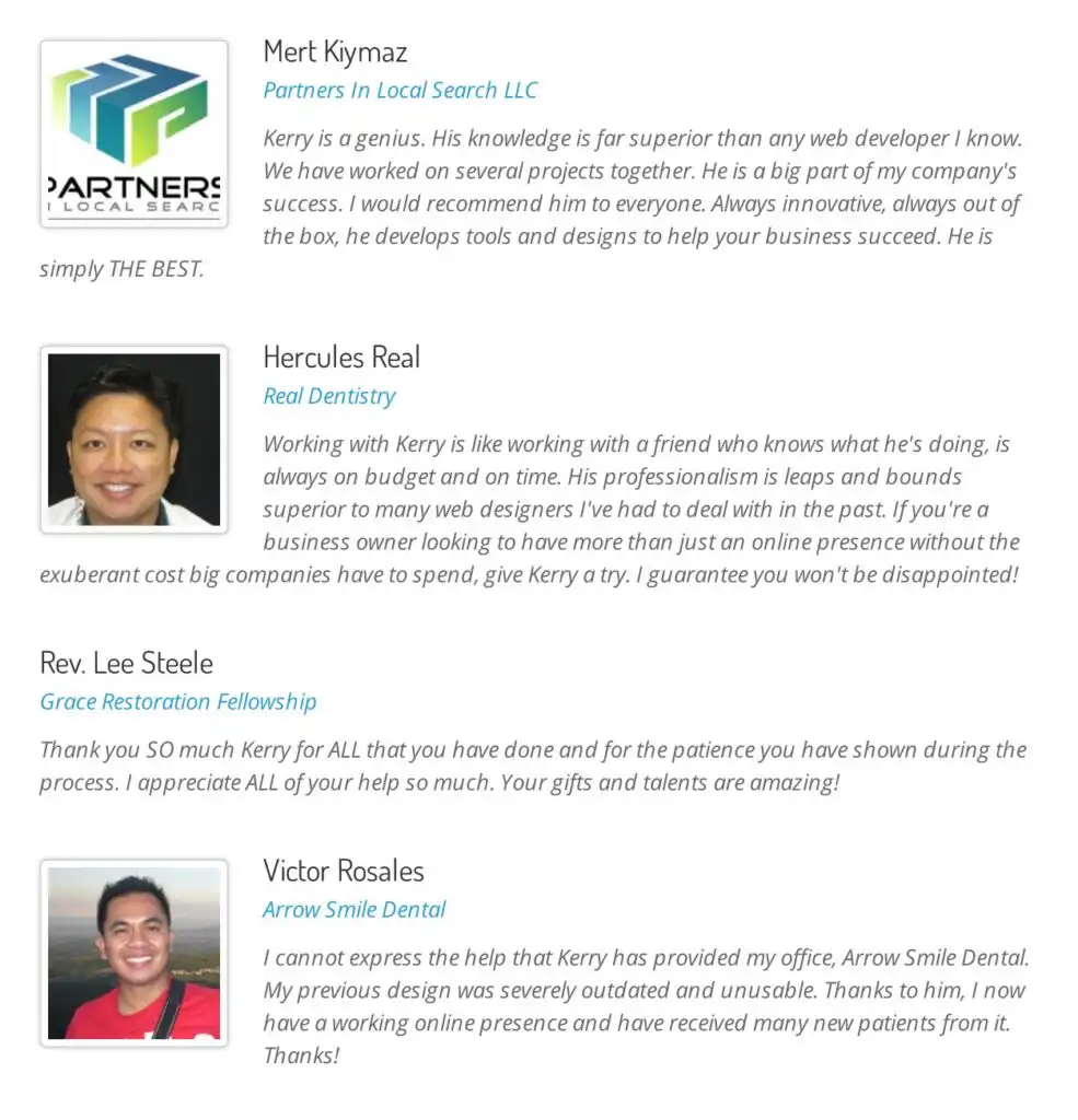 Testimonial List using Styled Square Featured Images