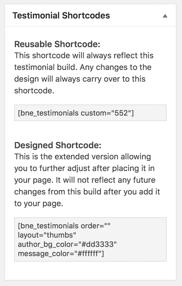 Testimonials Shortcode Generator