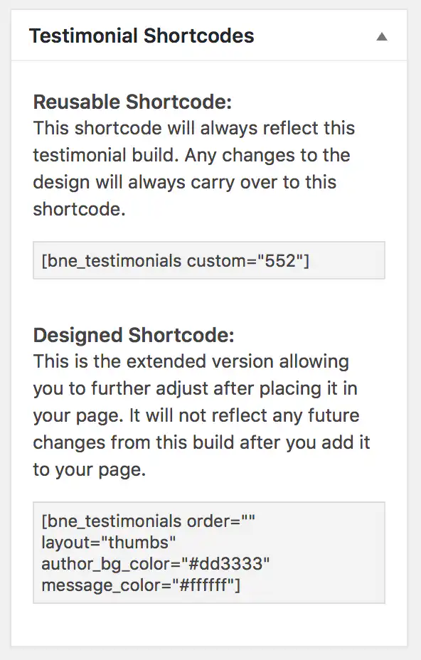 Testimonials Shortcode Generator